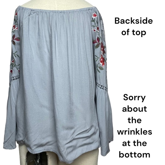Umgee Womens Bohemian Blue/Gray Floral Embroidery Flowy Bell Sleeve Sz Small - Picture 12 of 15